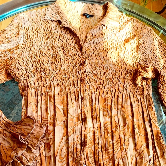 ✨ Komarov✨ Tan-Bronze Ombre V-Neck Blouse W/Double Layered Bell Sleeves - Picture 3 of 9